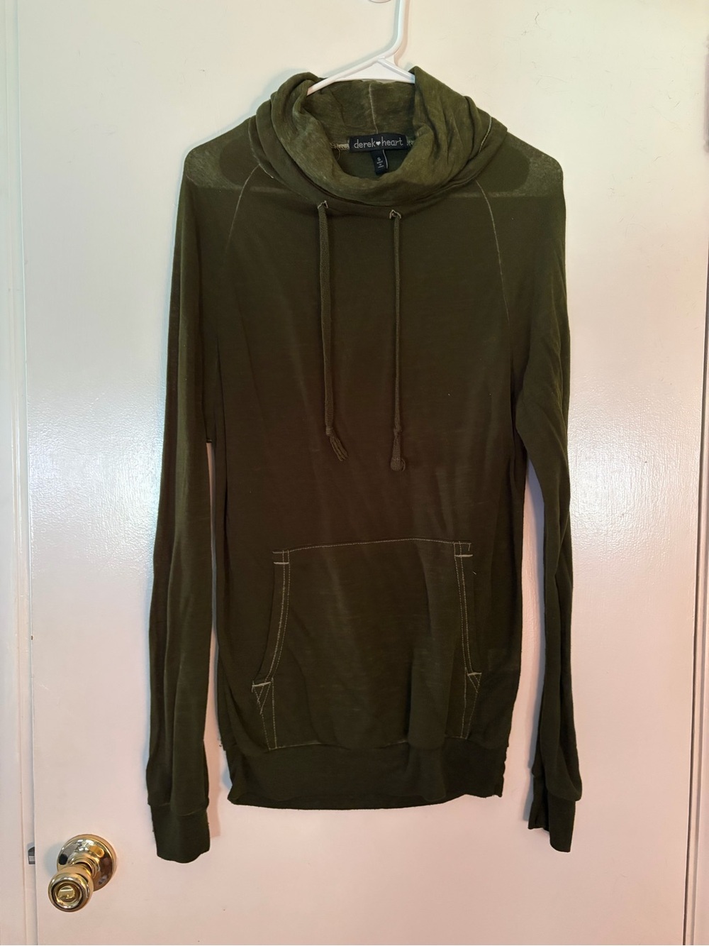 Olive Green Long Sleeve Cowl Neck Pullover Hoodie